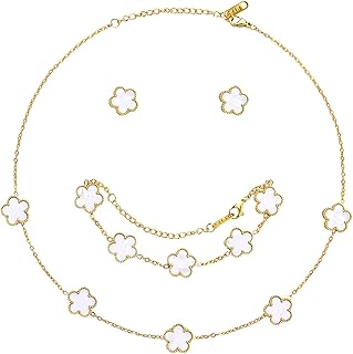 Lucky Clover Jewelry Set - 18K Gold Plated Flower Design Five Leaf Bracelet, Necklace Pendant, Earrings for Women - Lucky Gifts for Mom, Wife, Daughter, Friends