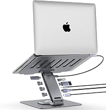 Adjustable Laptop Stand for Desk with Docking Station 9-in-1, Aluminum Laptop Riser with USB Hub, 360° Swivel, Dual Display 4K60Hz HDMI, 3 USB3.0, 100W PD Charging, for MacBook Pro Air/Dell/HP 7-15.6"
