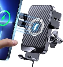Wireless Car Charger, MOKPR 15W Fast Charging Auto-Clamping Car Charger Phone Mount Air Vent Cell Phone Holder Compatible iPhone 16/15/14/13/13 Pro/12 pro/12/11, Samsung Galaxy S23/S22/S21/S20, etc