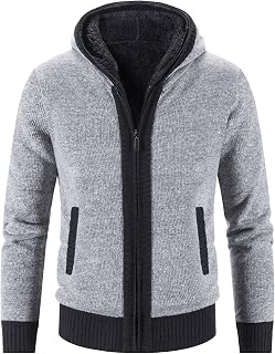 Men's Hooded Thickened Zipper Jacket Double Pocket Casual Knitted Sweater Loose Cotton Pullover (Light gray 1pc,M)