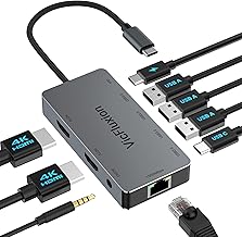 USB C Docking Station Dual Monitor, 9-in-1 USB Hub with 2 HDMI 4K@60HZ, 1×1000Mbps Ethernet, 3× USB 3.0, 1× Type C, 1× PD Charging, 1×3.5mm Audio, Dock for Laptop/Computer/Tablets/Windows