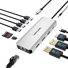 Laptop Docking Station,12 in 1 Triple Display USB C Hub for Windows with Dual DP, HDMI, 100W PD in, Gigabit Ethernet, USB3.0/2.0 Ports, SD/TF Card Reader, Mic/Audio for Lenovo HP Dell