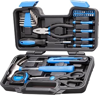 CARTMAN 39-Piece Home Tool Set Kit, Essential Household Hand Tools with Plastic Storage Case Blue