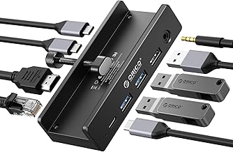 ORICO Clip Docking Station, 8-in-1 Clamp USB C Hub with 4K@60Hz HDMI, 100W PD, Gigabit Ethernet, 4xUSB Port, AUX, 10Gbps Clamp Docking Station for Laptop, MacBook, PC (Adapter Not Included)